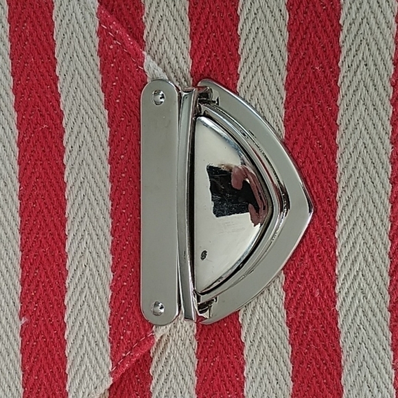 Mudo Accessories Portfolio Envelope Bag Clutch Crossbody Red and White Stripe - Picture 2 of 12